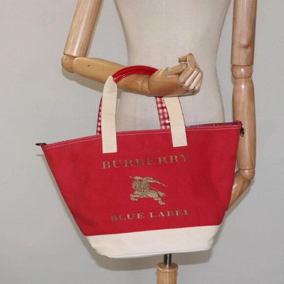BURBERRY Blue Label Tote Bag Canvas Red Beige Auth hk2190 - Picture 16 of 16